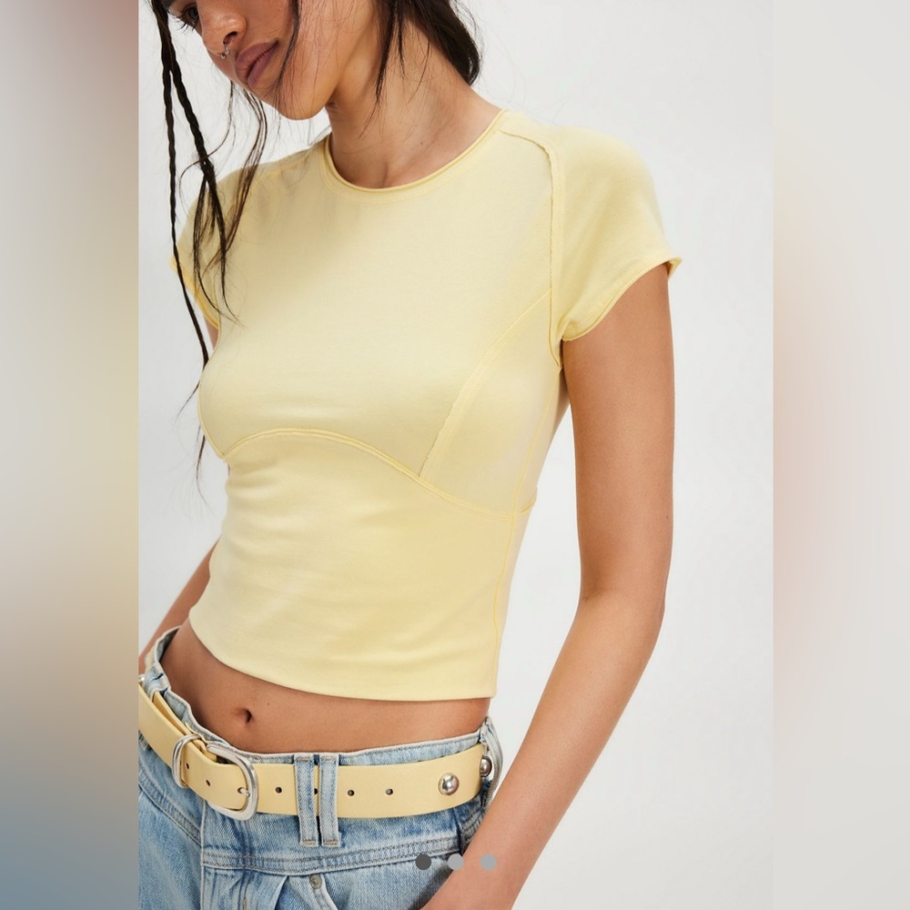 Free People Yellow Short Sleeve Tee
